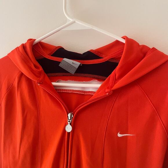 Y2K Red Orange Zip Up Hoodie S Swoosh Retro Track Stripe Hooded Sweatshirt 2000s - Picture 3 of 10